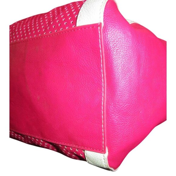 Betsey Johnson Perforated Laser Cut Leather Butterfly Charm Tote Barbie Pink - Picture 10 of 15